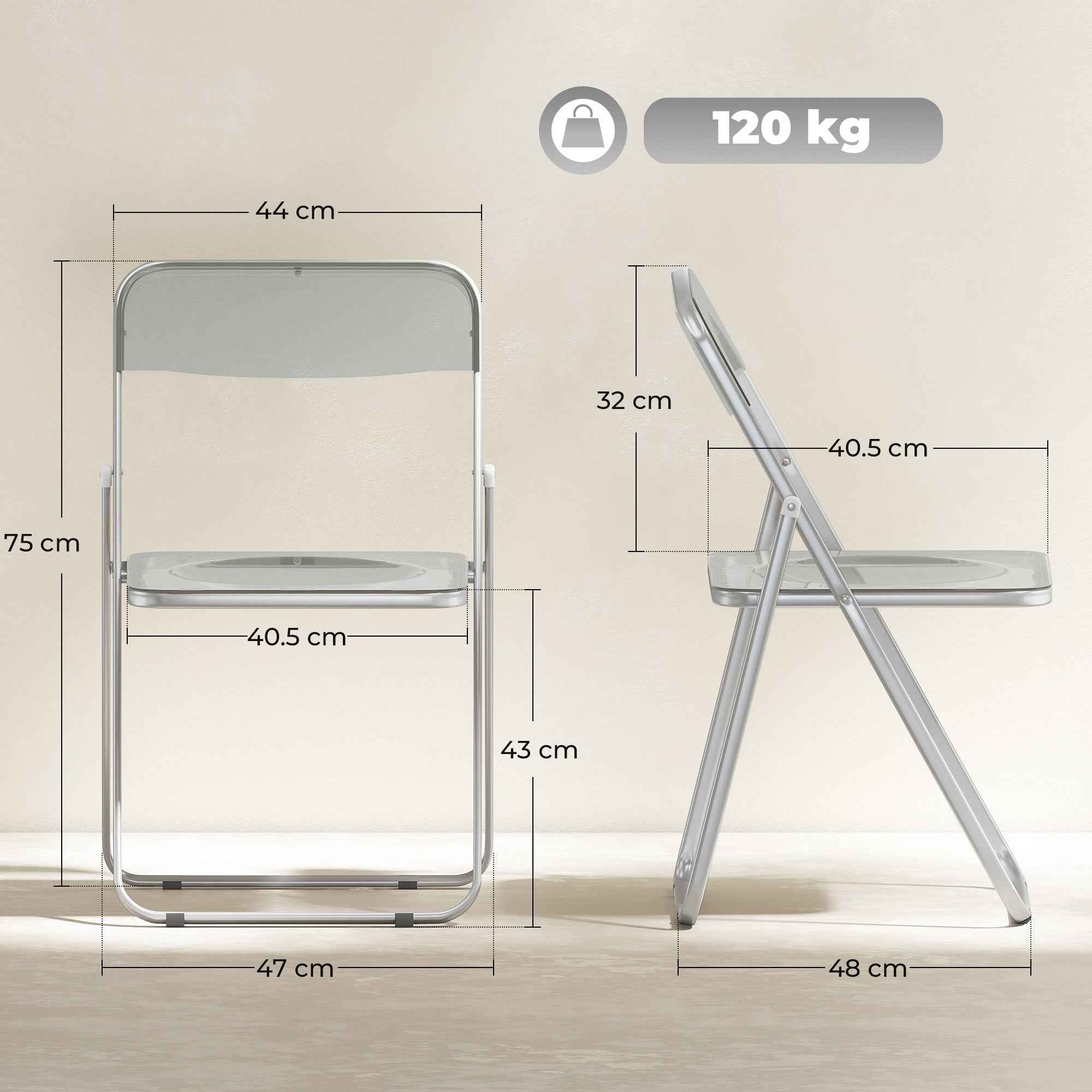 HOMCOM Set of 4 Clear Acrylic Folding Chairs, Grey