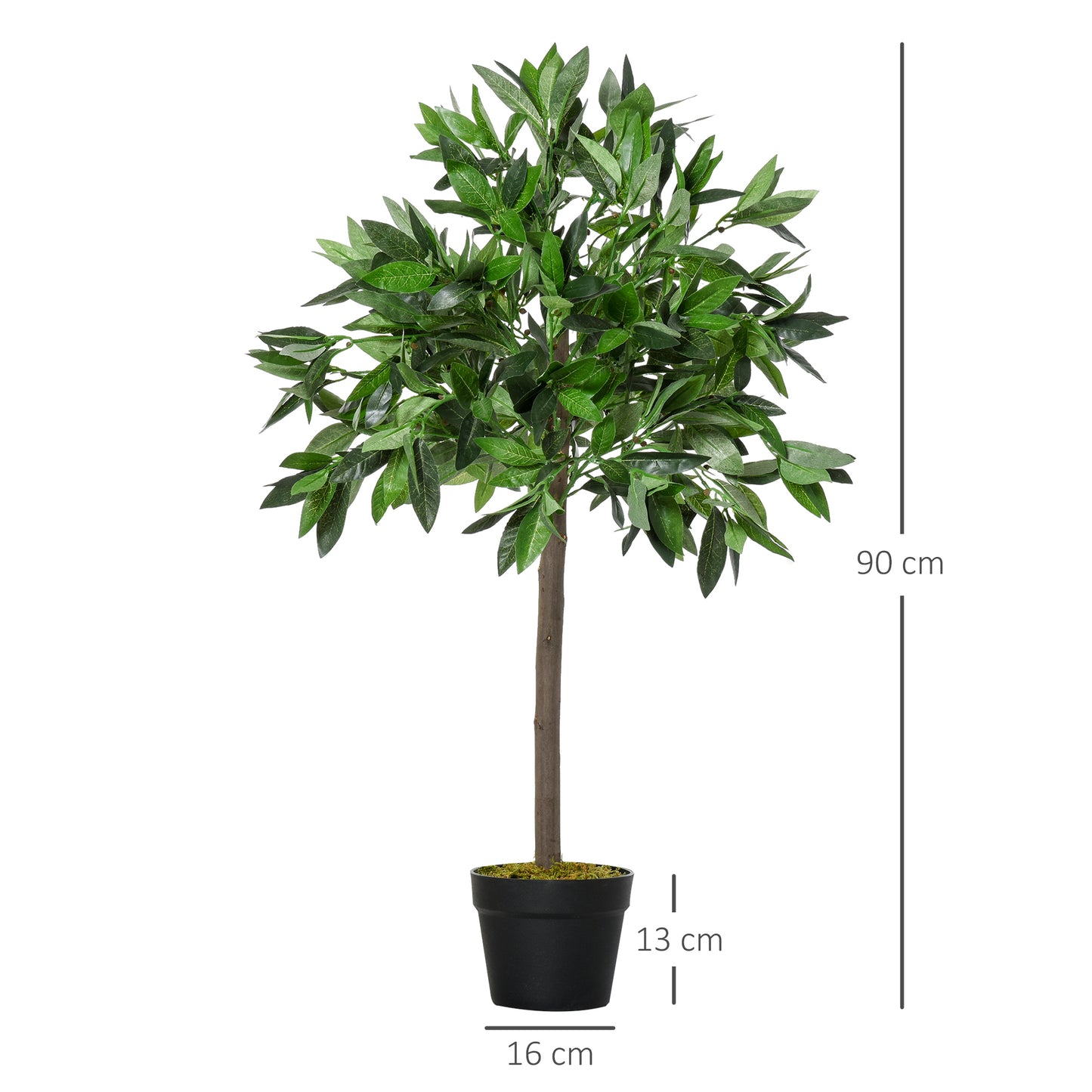 Outsunny Set of 2 Artificial Laurel Trees in Pots Height 90cm for Indoors and Outdoors