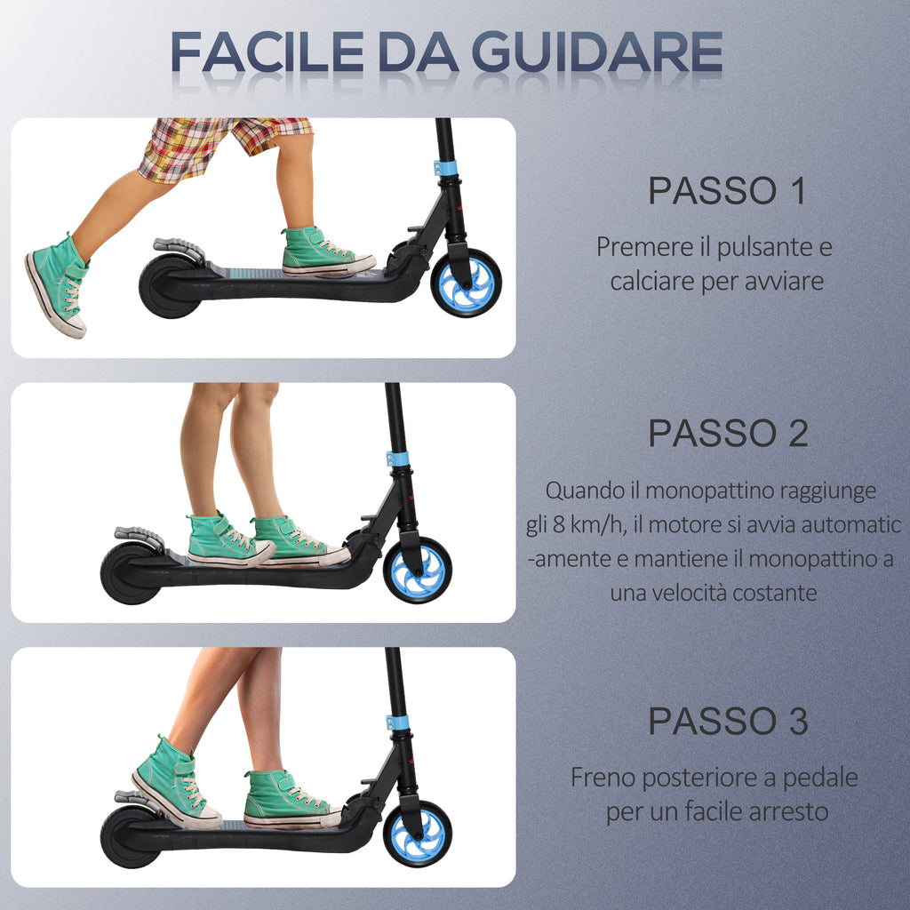 Folding Electric Scooter for Kids Ages 6+, Adjustable Height, 71 x 36.5 x 75-80 cm, Black and Blue
