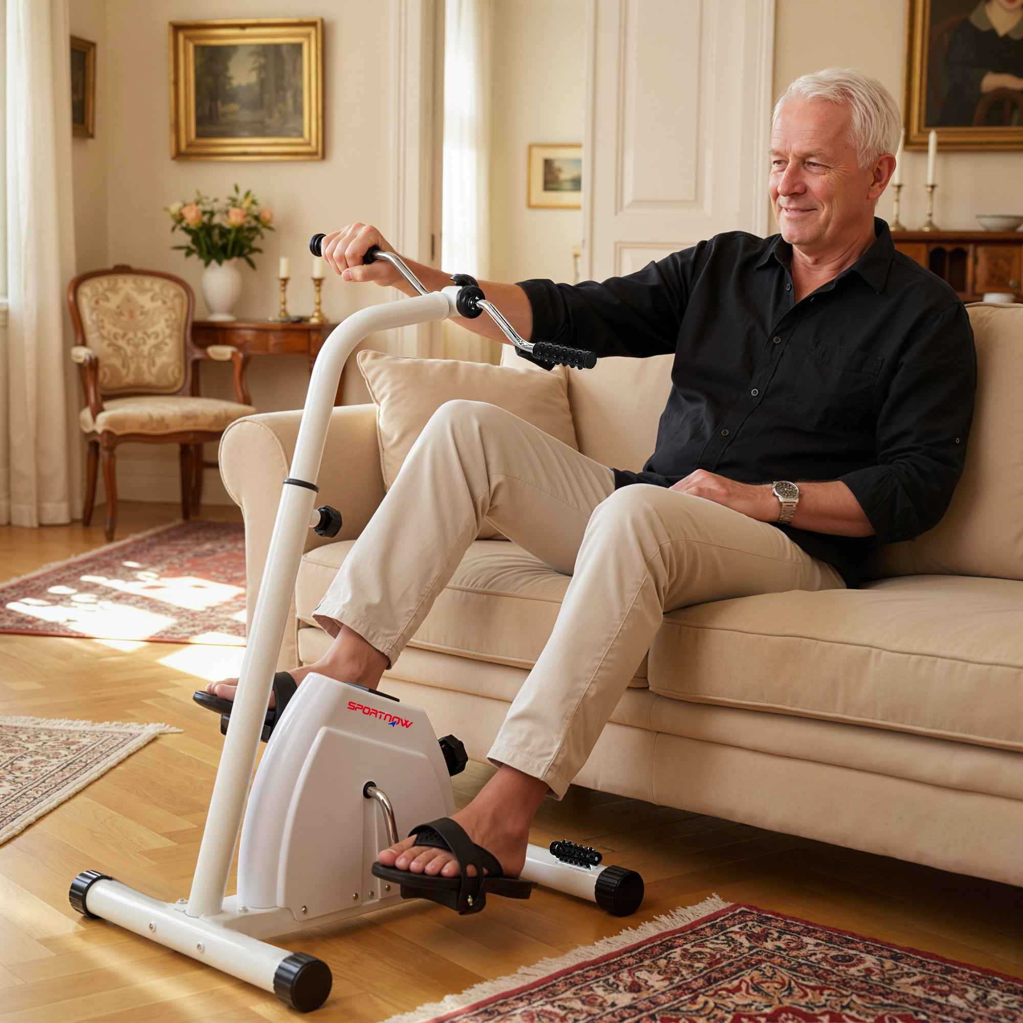 SPORTNOW Arm and Leg Rehabilitation Bike with Adjustable Height and Resistance, LCD Display, White