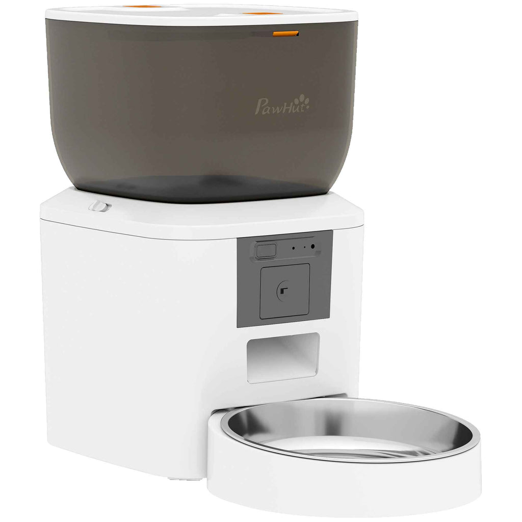 PawHut Automatic Cat and Dog Food Dispenser 4L WiFi 2.4G, App Control with Camera, Bowl, White