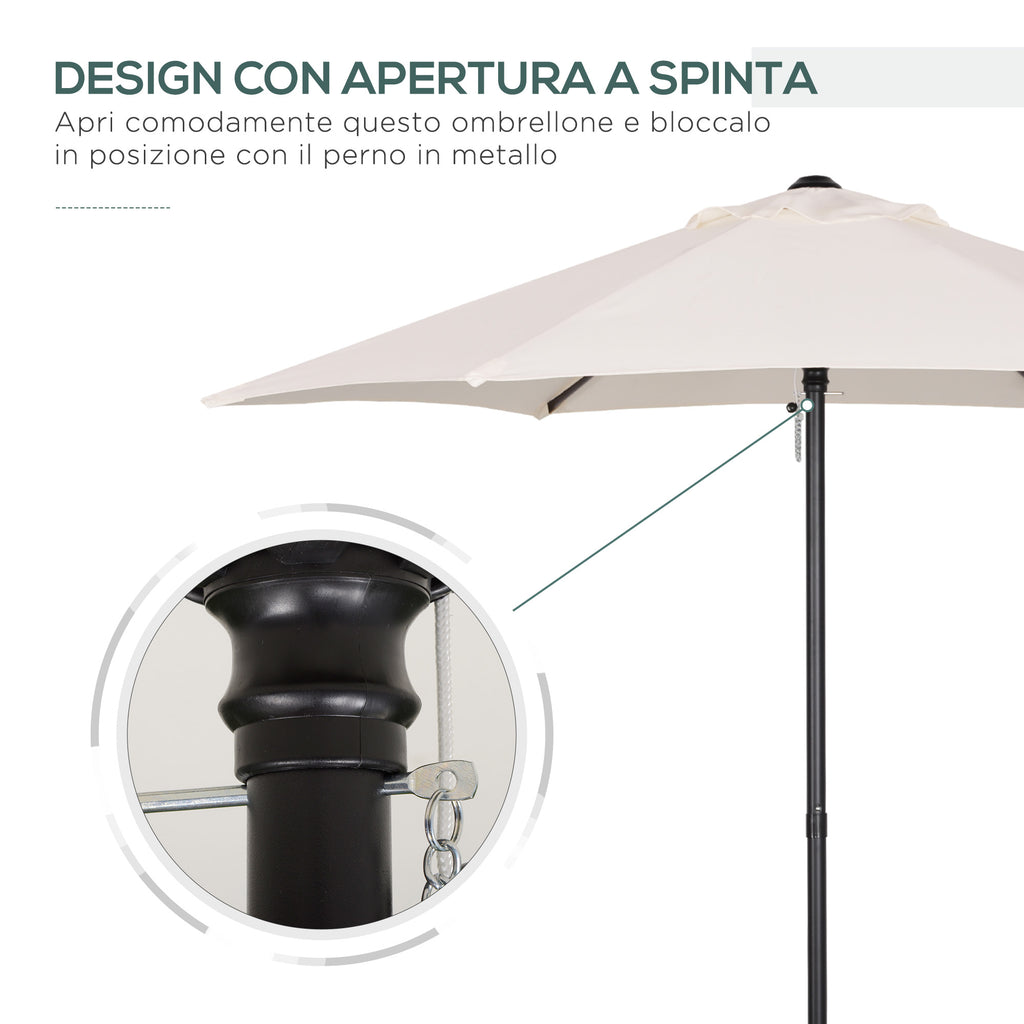 2x2m Round Garden Umbrella with Central Pole in Aluminum and Polyester, Cream