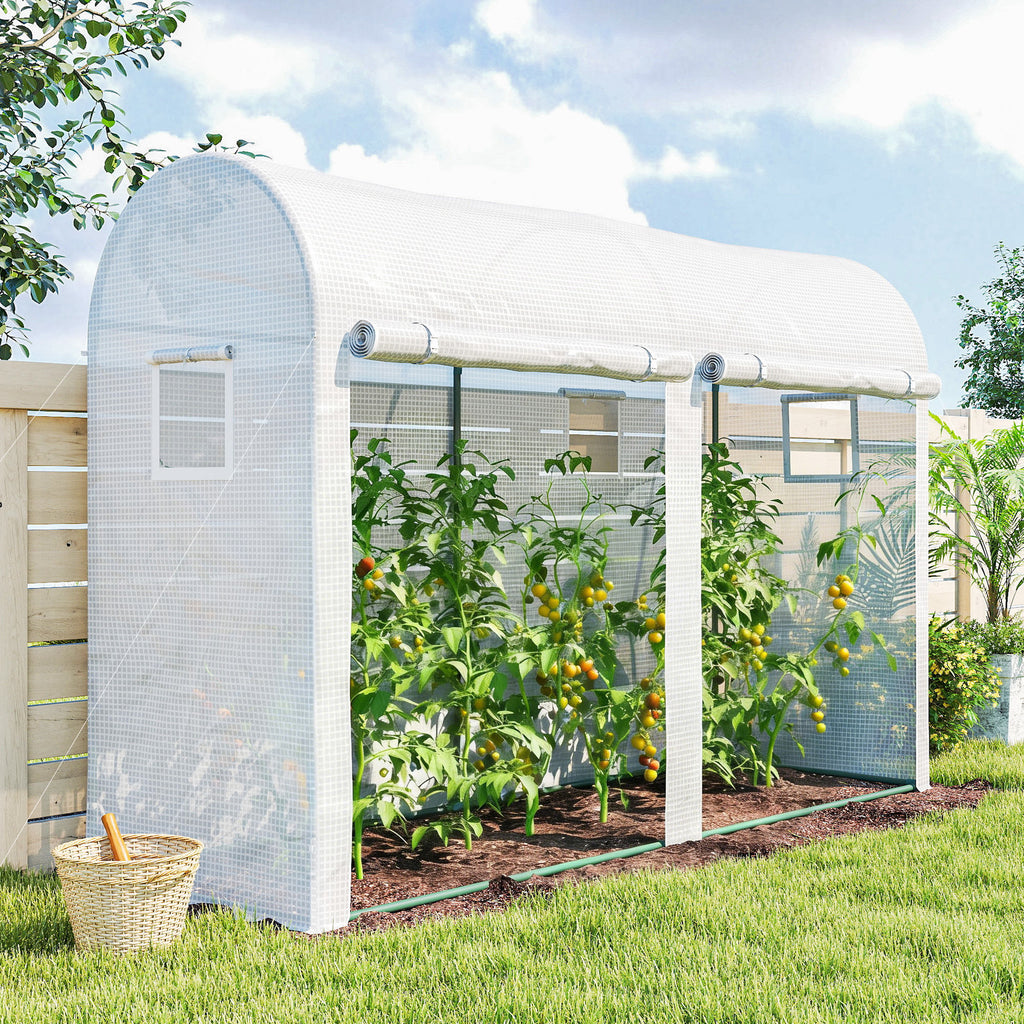 Outsunny Garden Tunnel Greenhouse for Plants and Vegetables, Balcony Greenhouse with 2 Roller Doors and 4 Windows, 3x1x2m