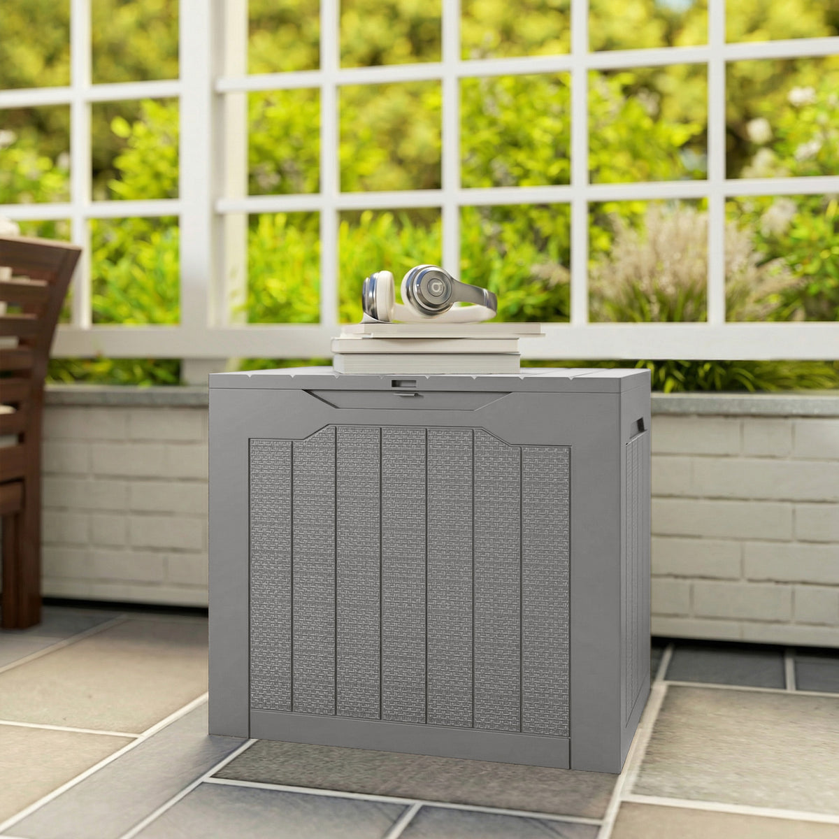 Outsunny Waterproof Garden Storage Box with Handles, PP, 56x41x50 cm, Khaki