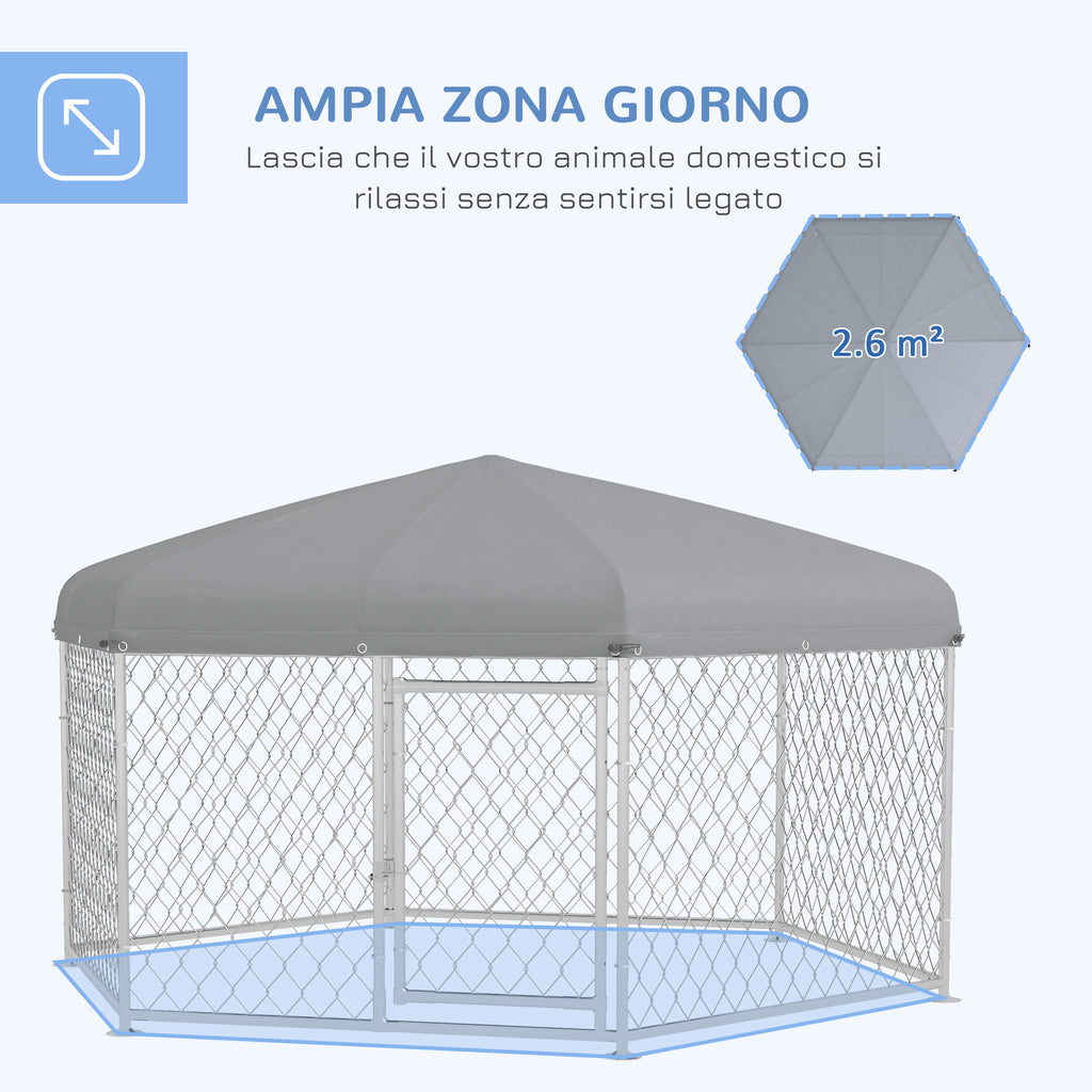 PawHut Large Dog Run with UV-Proof Oxford Fabric Roof, 2.1x1.85x1.5m, Silver and Gray - Borgè