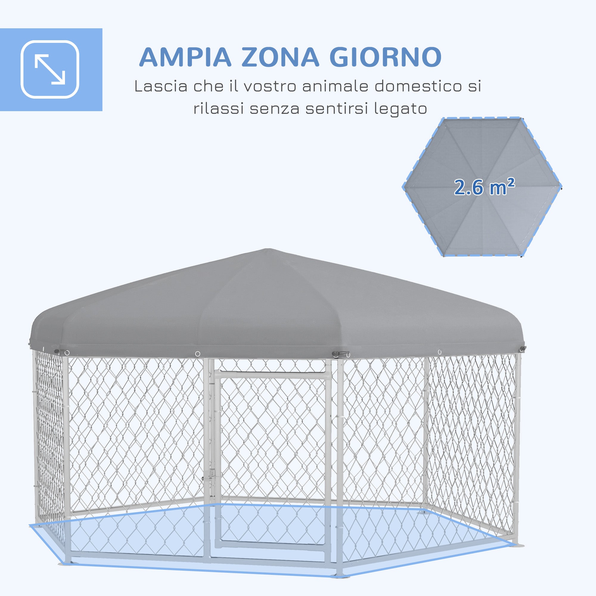 PawHut Large Dog Run with UV-Proof Oxford Fabric Roof, 2.1x1.85x1.5m, Silver and Gray - Borgè
