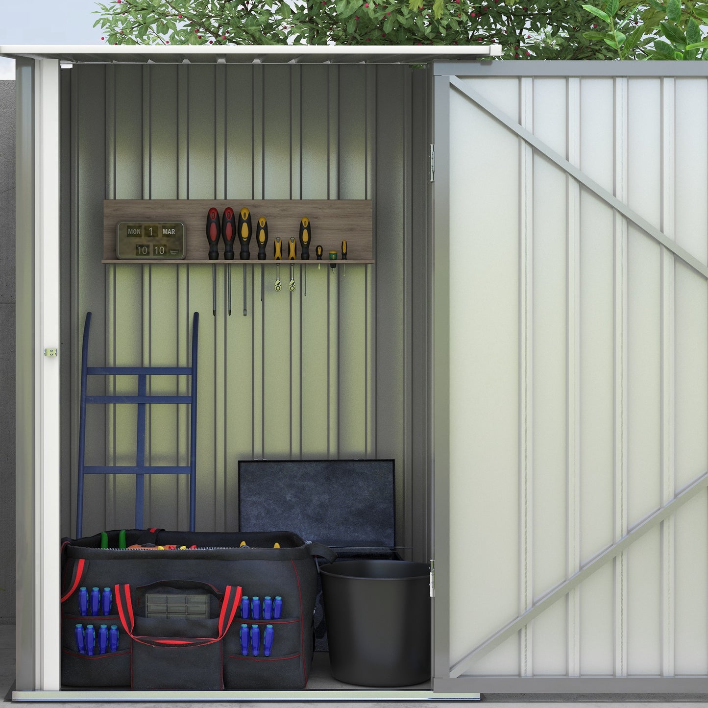 Garden Shed Galvanized Steel Tool Storage Shed with Door, 100x103x160cm, Grey