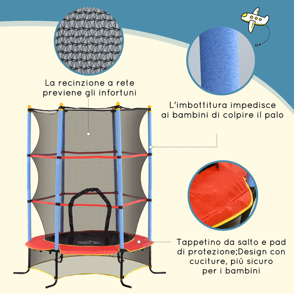 Children's Trampoline with Trampoline Mat, Safety Net and Padded Poles, Ages 3-10 Years, Blue