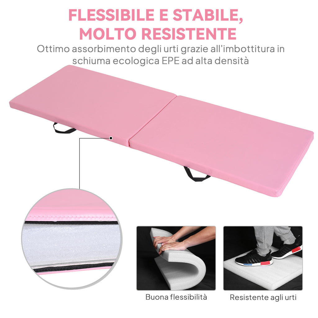 Foldable Gymnastics Mat, 5cm Thick and Non-Slip Fitness Mat, 180x60x5cm, Pink