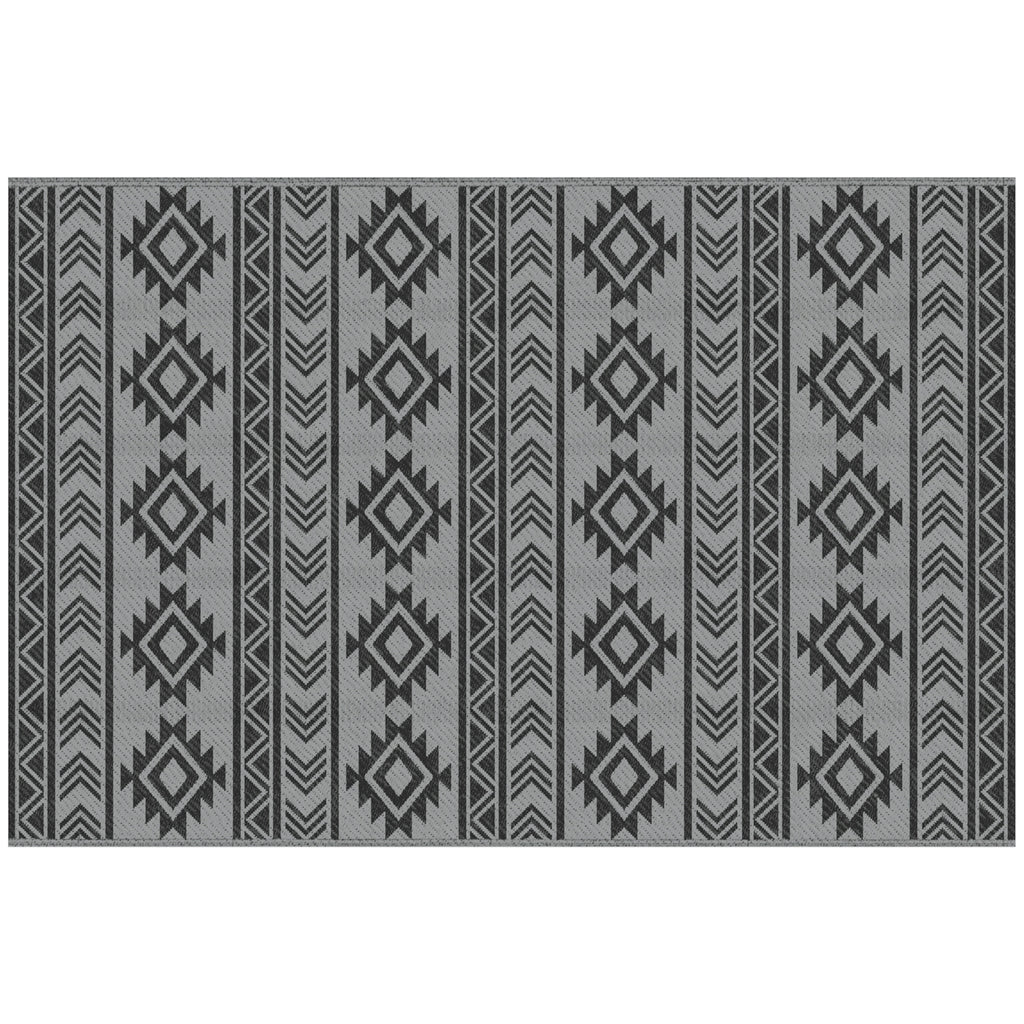 Modern Outdoor Rug Black and Grey PP with Reversible and Foldable Design, 182x274 cm