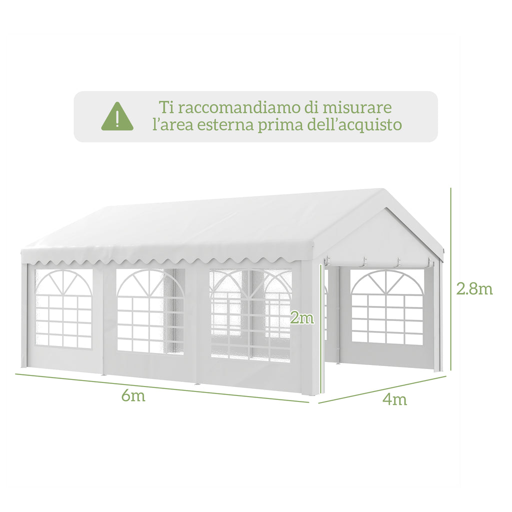 Outsunny 6x4m Party Tent with Removable Walls, Doors and 6 Windows, White