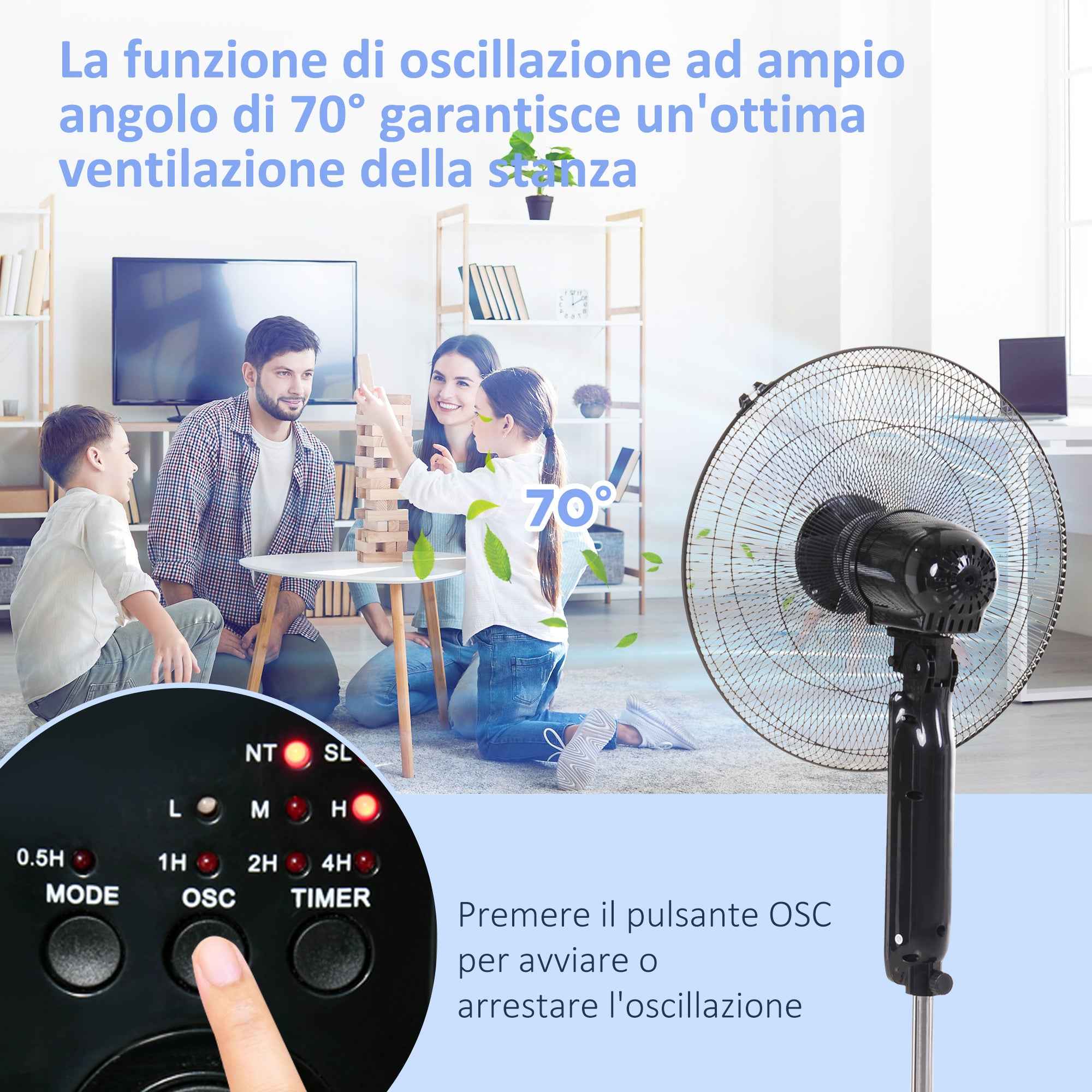 HOMCOM Pedestal Fan with Remote Control, Adjustable Height, 3 Speeds, Adjustable Tilt Angle, Metal, Black