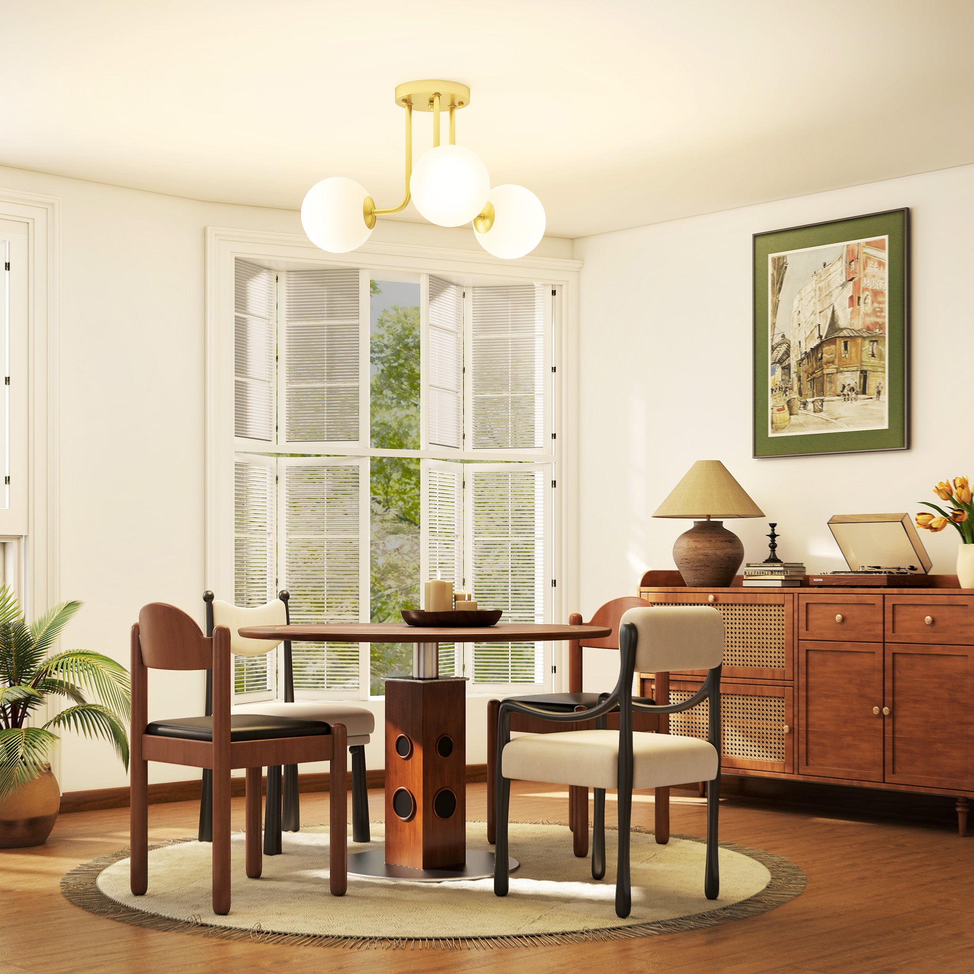 Vintage Ceiling Lamp with 3 Light Points, G9 Sockets, 42x42x26.5 cm, Gold