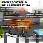 Outsunny Charcoal Barbecue, Portable Smoker with Ventilation, Thermometer and Side Shelves, Black