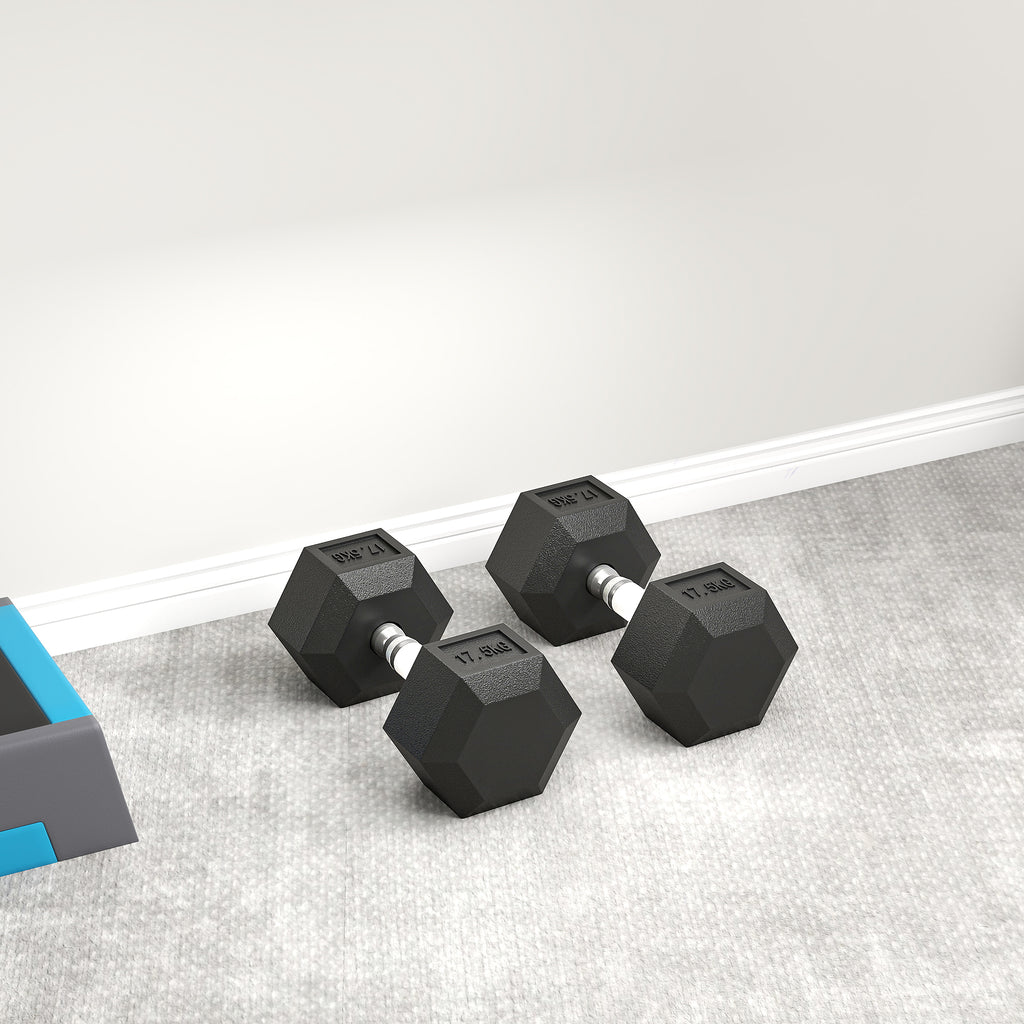 2 x 17.5 kg Dumbbell Set with Non-Slip Grip, Metal, for Fitness Training, Black