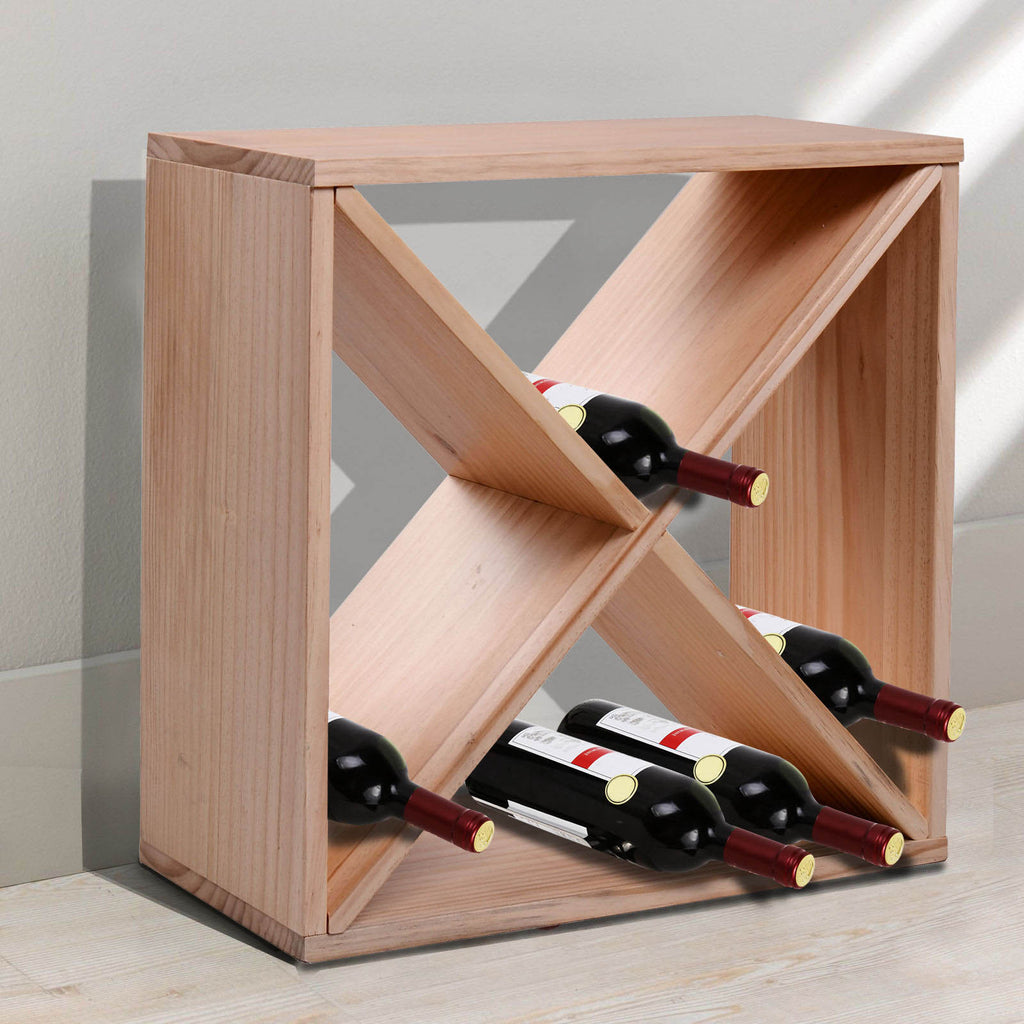 HOMCOM Bottle Rack Cabinet for Wines and Spirits 24 Bottles, 4 Sections Natural Wood, 50 x 26 x 50cm - Borgè