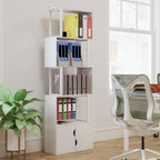 Modern Bookcase with 5 Shelves and 2-Door Wooden Cabinet, 60x23.8x179.2 cm, White