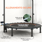 HOMCOM Mini Fitness Trampoline Ø114 cm Foldable with Height-Adjustable Handlebar, Orange and Black