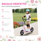 Kids Scooter for 5-12 Years Old with Rear Brake and Adjustable Handlebar, 120x52x80-88 cm, Pink