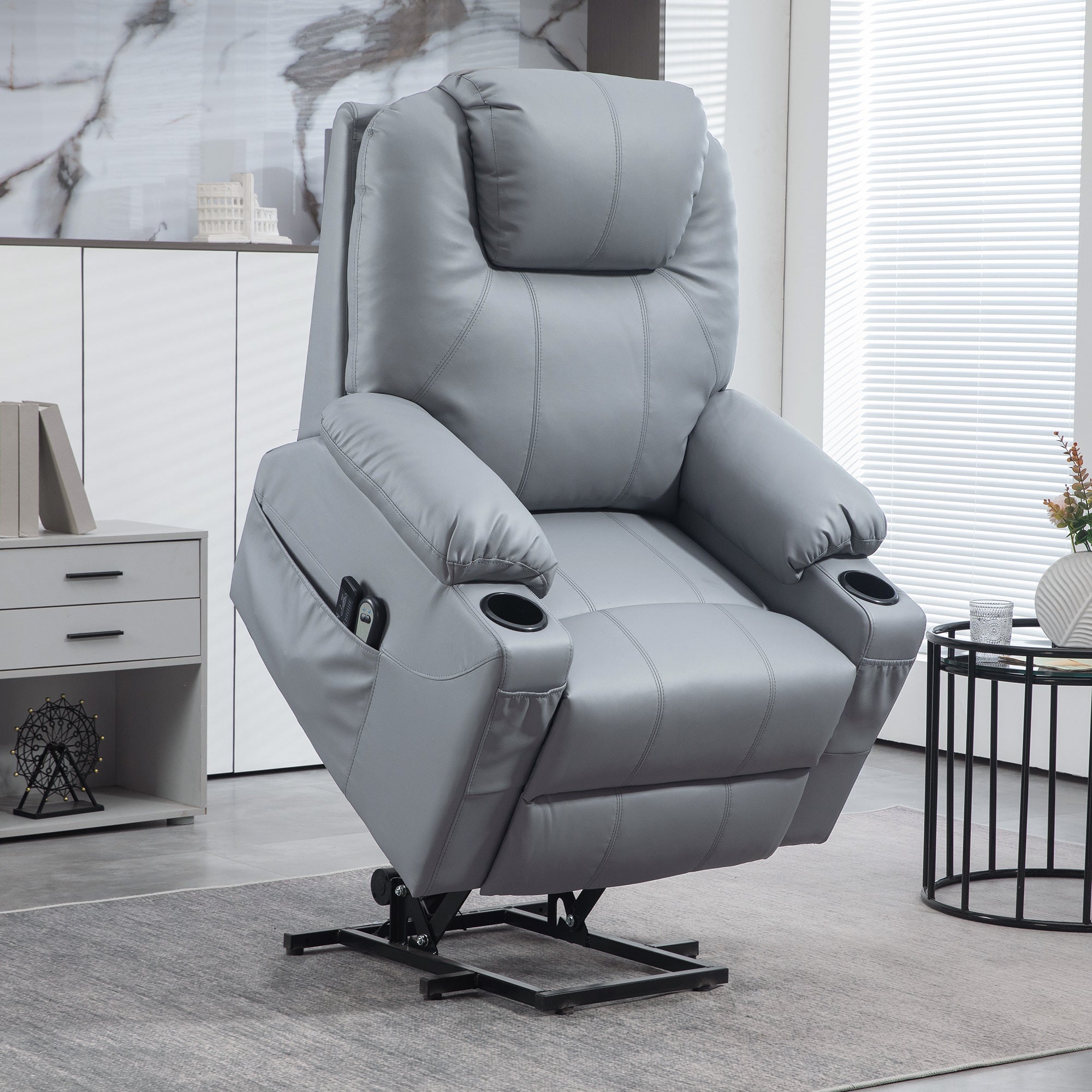 Lift Chair Reclining up to 135° with 8 Massage Points, Remote Control and Footrest, 88x99x106 cm, Grey
