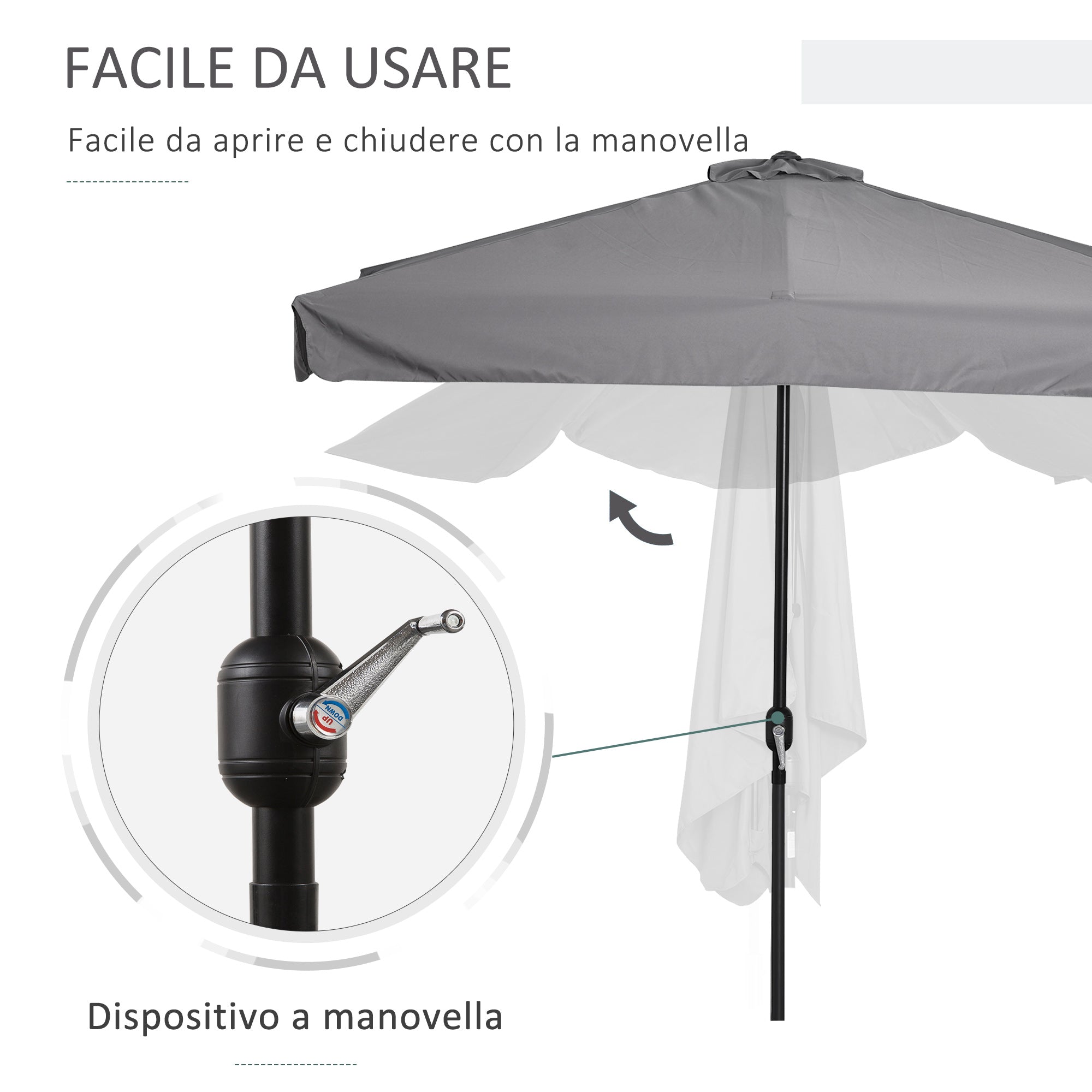 Outsunny 2.5x2.3m Semicircular Wall-Mounted Umbrella with Crank Opening, Metal and Polyester, Grey