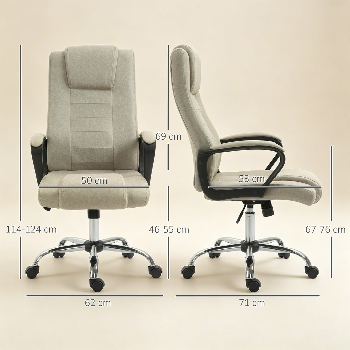 Vinsetto Ergonomic Tilting Swivel Office Chair in Linen Effect Fabric with Headrest, Beige