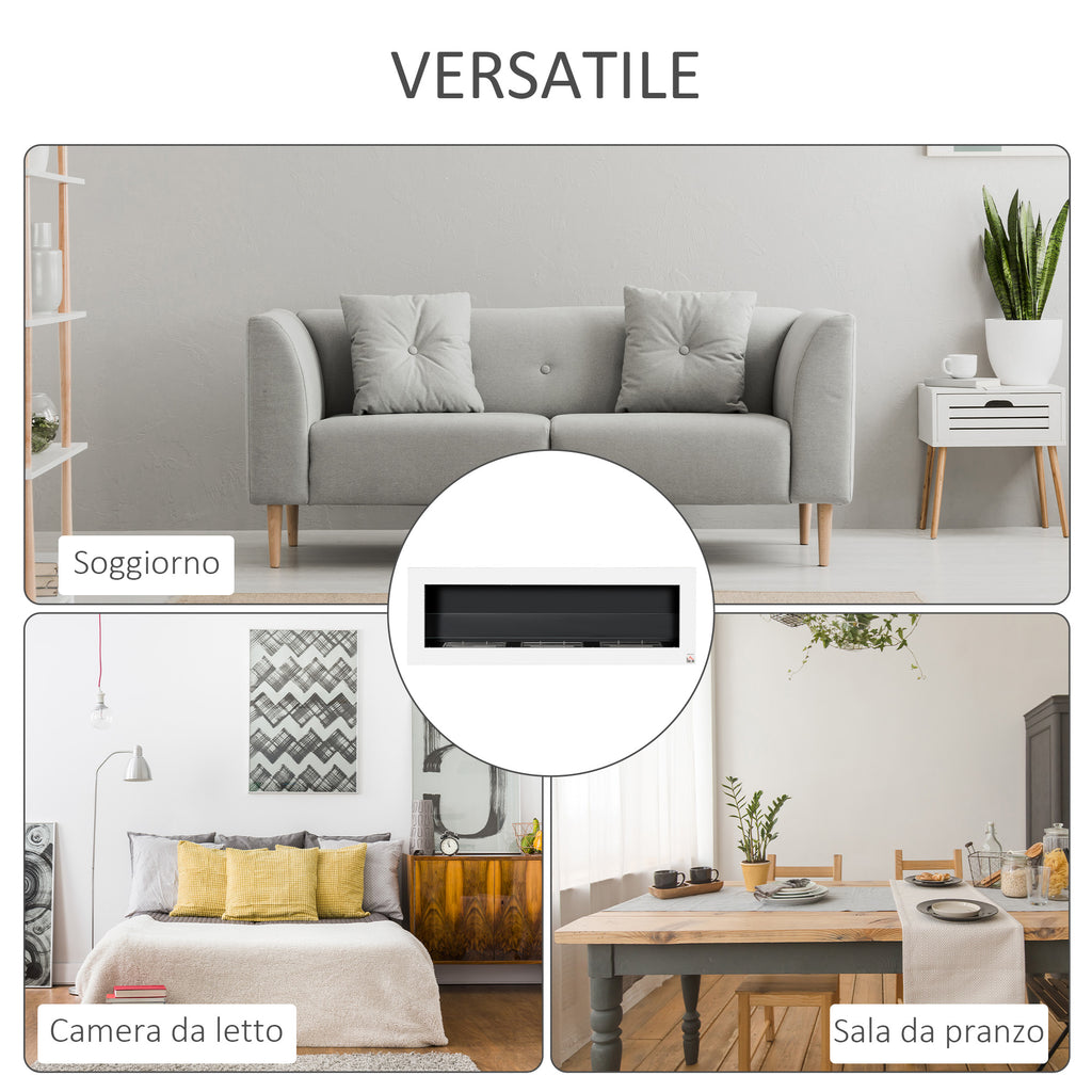 Wall-Mounted Bioethanol Fireplace with 3 x 1L Tanks and 20m² Coverage, Steel and Glass, 120x15x40 cm, White