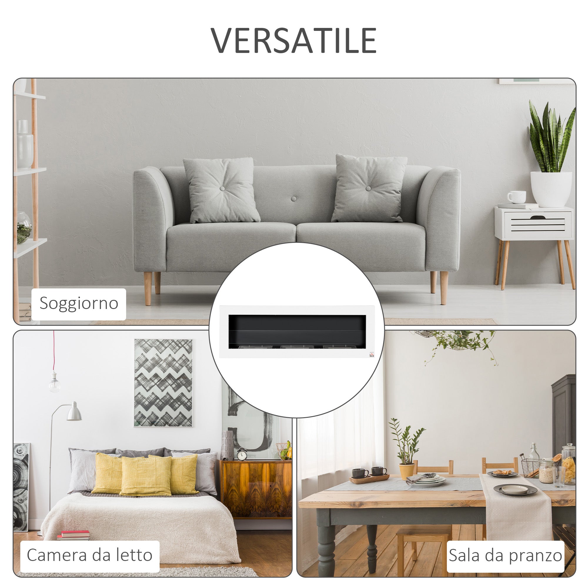 Wall-Mounted Bioethanol Fireplace with 3 x 1L Tanks and 20m² Coverage, Steel and Glass, 120x15x40 cm, White