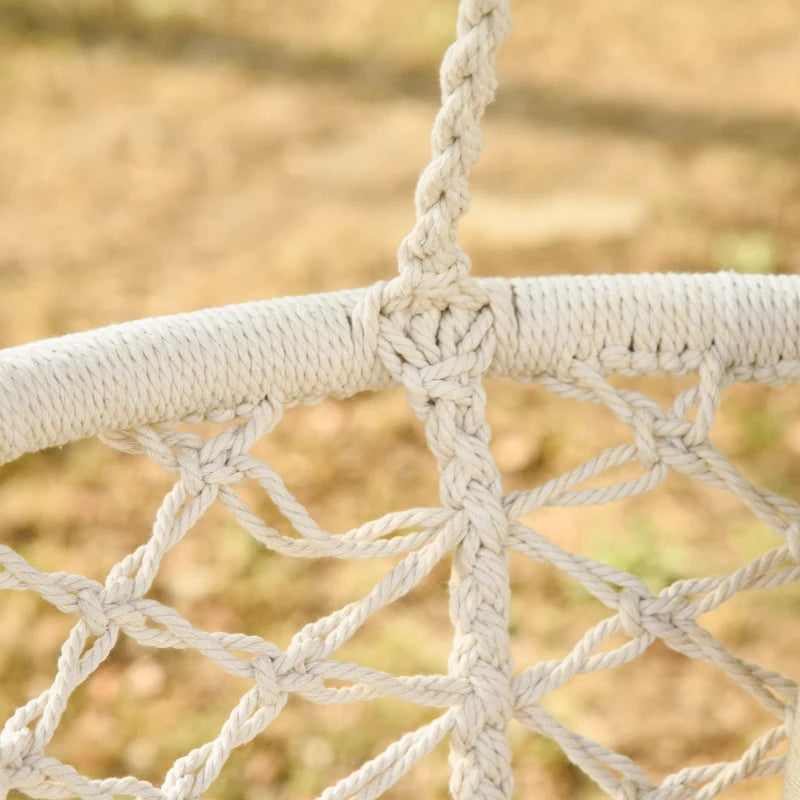 Boho Chic Garden Hammock, Polyester and Macramé Hanging Chair for Indoor and Outdoor Use, Cream, 80x60x36cm - Borge' Group Limited