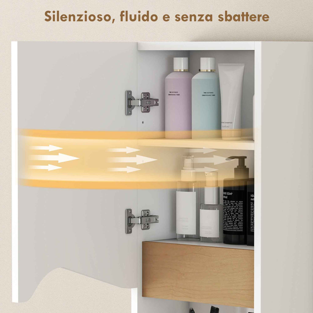 HOMCOM Bathroom Wall Cabinet with Open Shelf and Adjustable Shelf, Wooden, 30x17x67 cm, White and Wood Color