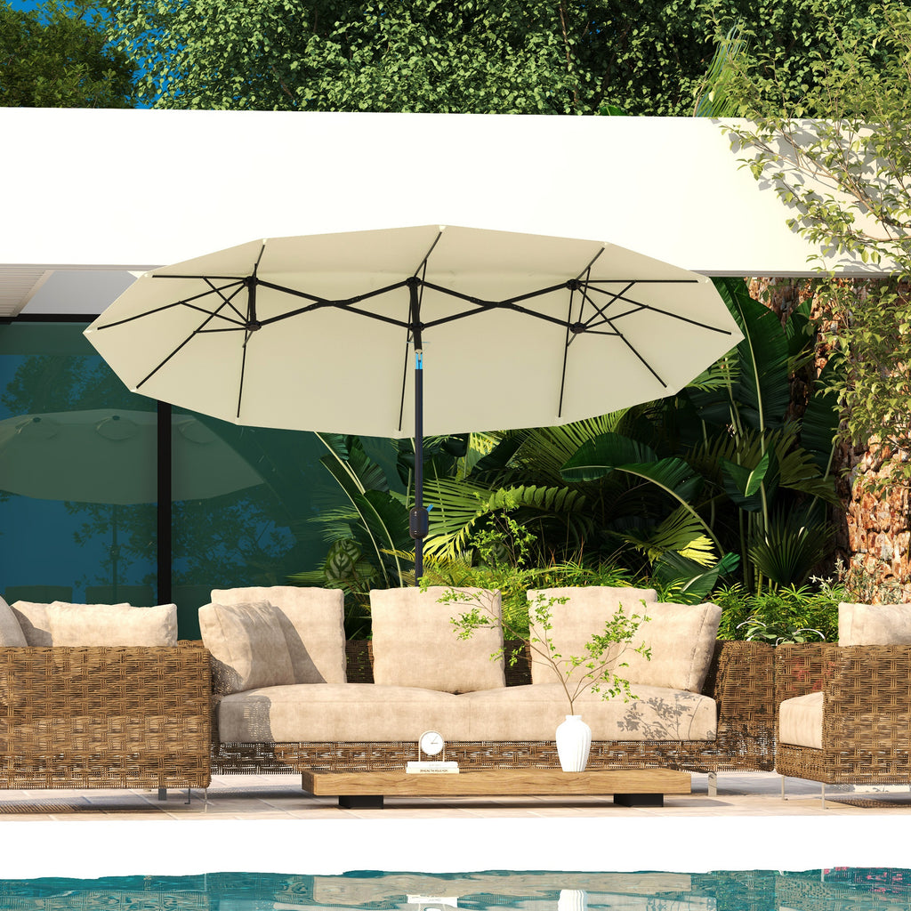 Double Tilting Garden Umbrella with Crank Opening, 285x147x227cm, Beige
