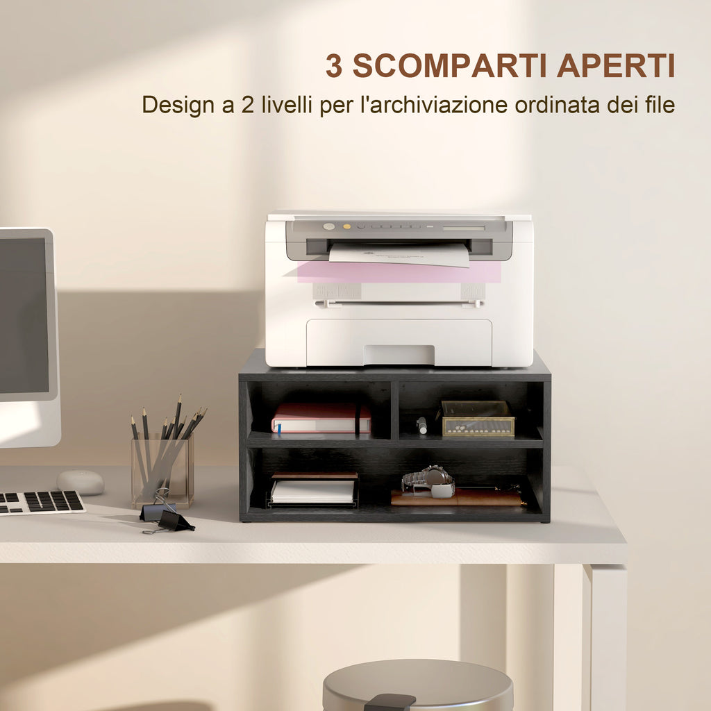 Office Printer Stand with 3 Open Shelves, 2 Levels, 47 x 40 x 22.5 cm, Black