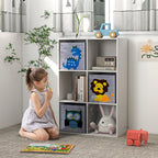 Children's Toy Shelf with 6 cube spaces, MDF and Melamine Construction - 61.8x29.9x91.5 cm, Grey and White - Borgè