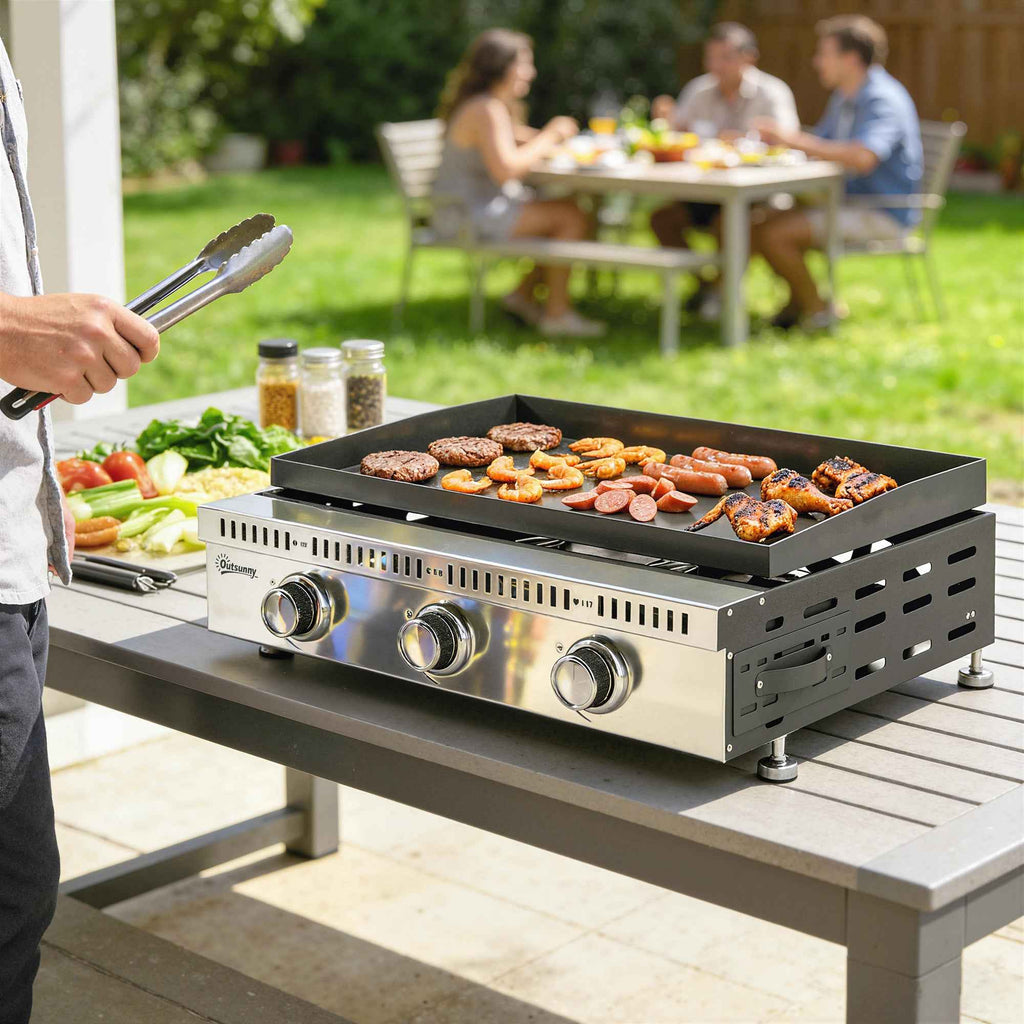Outsunny Portable Tabletop Gas Grill with Grease Tray, Black