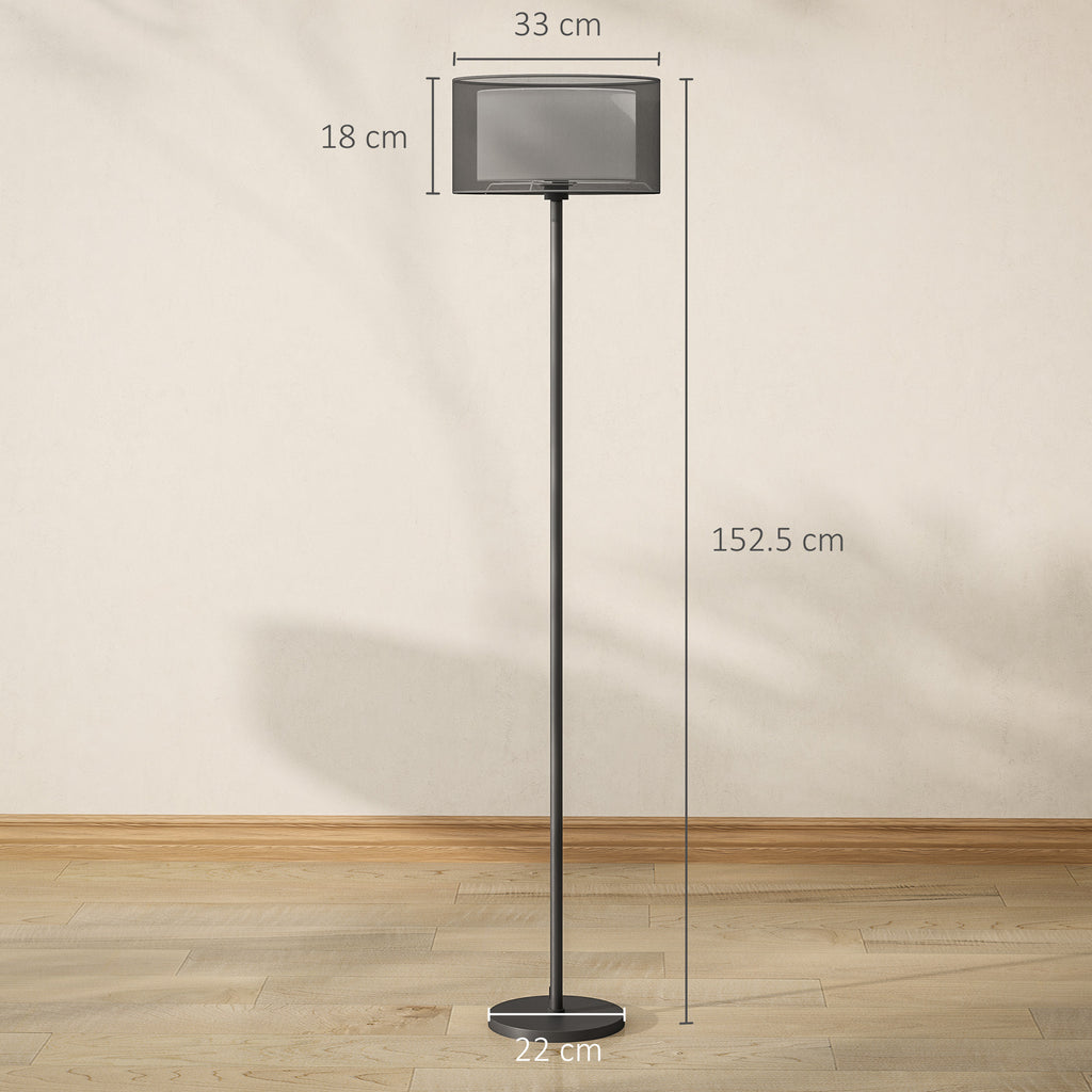 Modern Floor Lamp with Double Lampshade and Foot Switch, Ø33 x 152.5 cm, Black