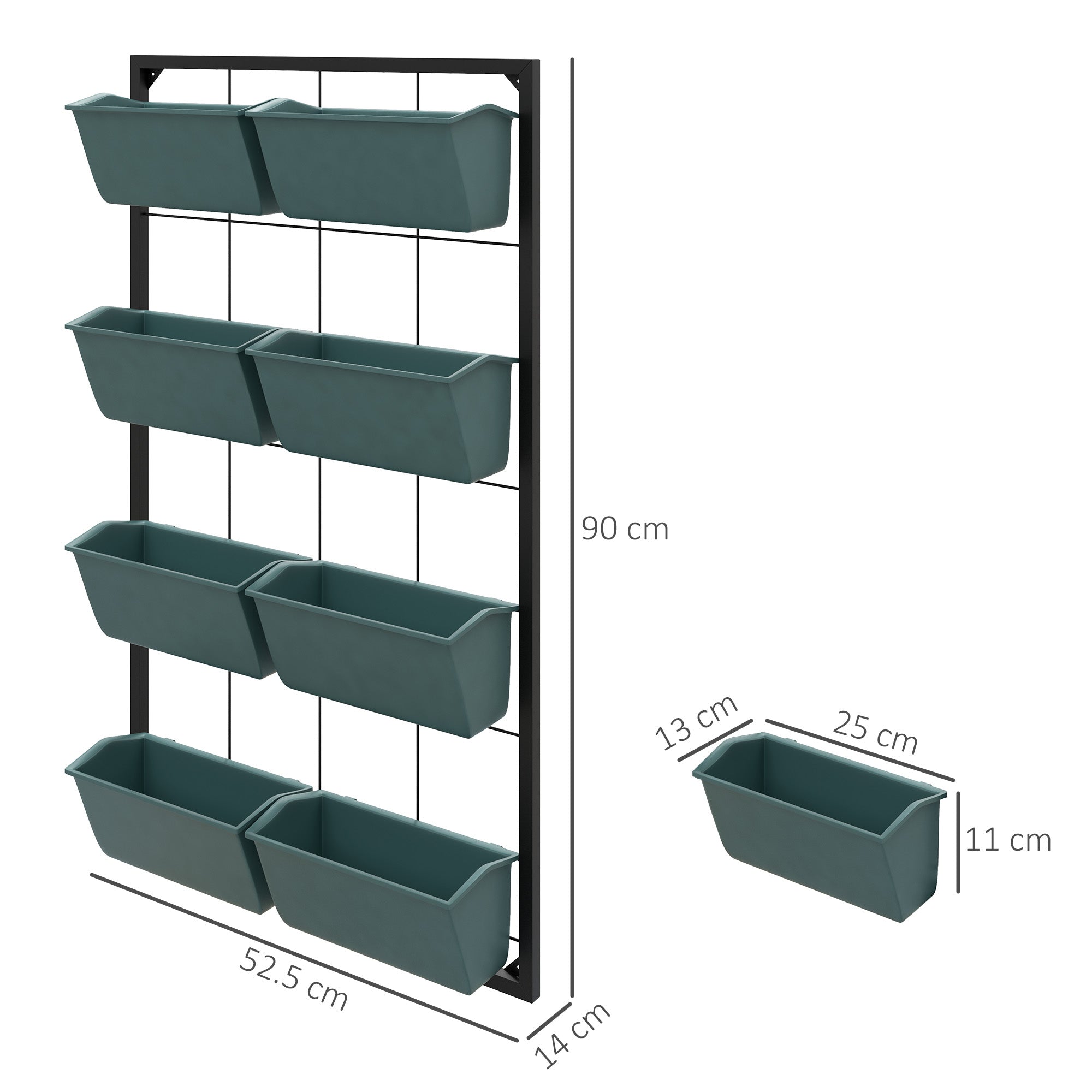 Outsunny 4-Tier Wall-Mounted Vertical Vegetable Garden with 8 Pots, Steel and Plastic, 52x14x90 cm, Dark Green and Black