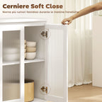 Wooden Buffet Sideboard with 4 Drawers and Cabinet with Glass Doors and Adjustable Shelves, 120x40x91 cm, White