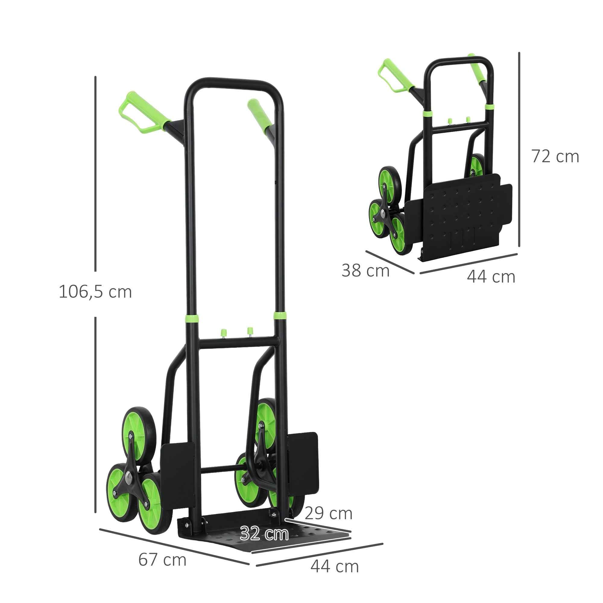 DURHAND 6-Wheel Folding Stairlift Cart, 120kg Load Capacity, Steel, for Moving, Gardening, Green