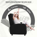 HOMCOM 160° Manual Reclining Relaxing Chair with Linen-Effect Fabric Footrest, Black