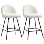 Set of 2 Bar Stools with Velvet Backrest and Steel Footrest, Cream White