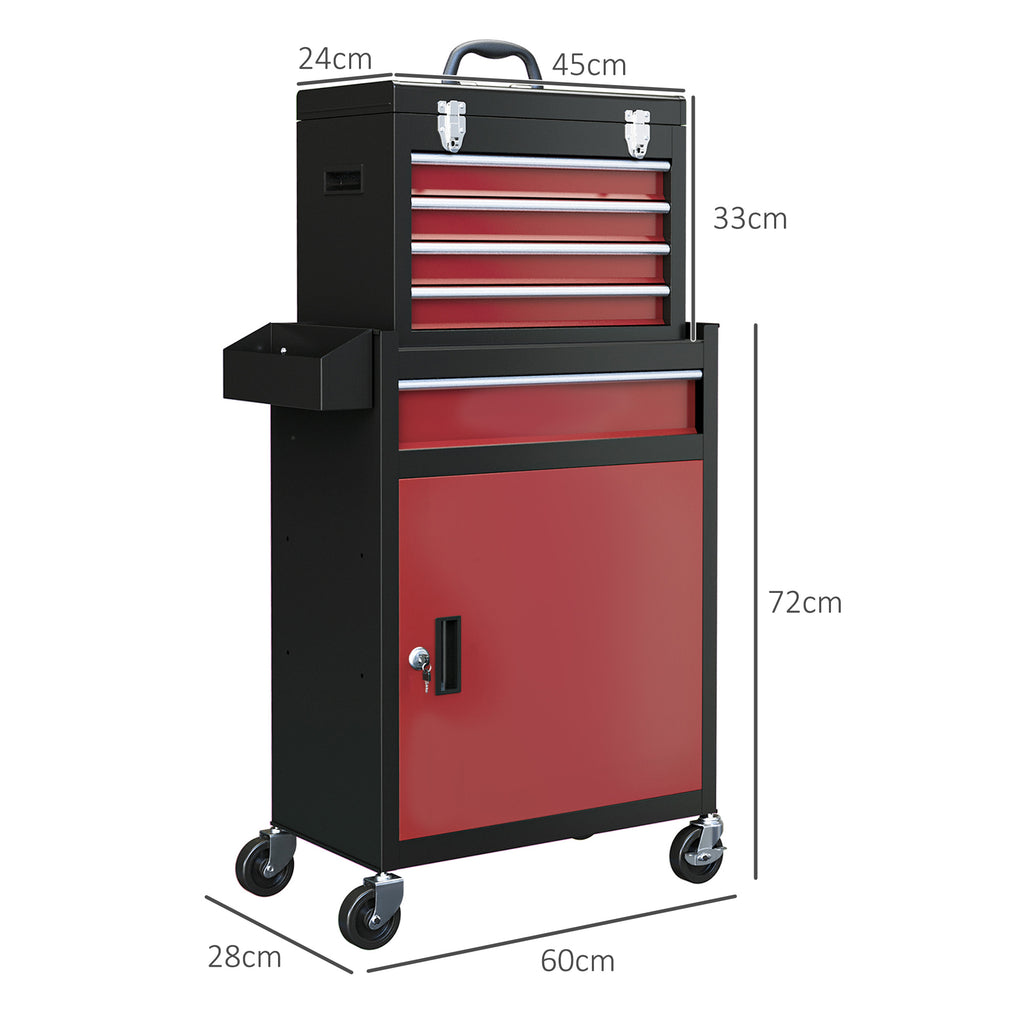 HOMCOM Tool Trolley 5 Drawers, Removable Box and Cabinet with Steel Key, Red - Borgè