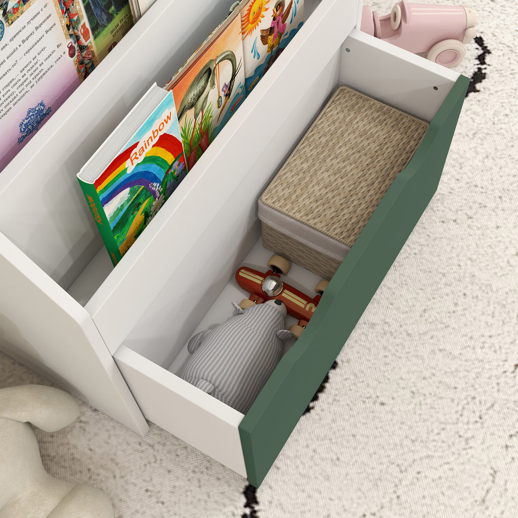 Children's Bookcase for 3-8 Years Old, 3-Tier, with Lower Drawer, MDF, 62.5x30x70 cm, Green