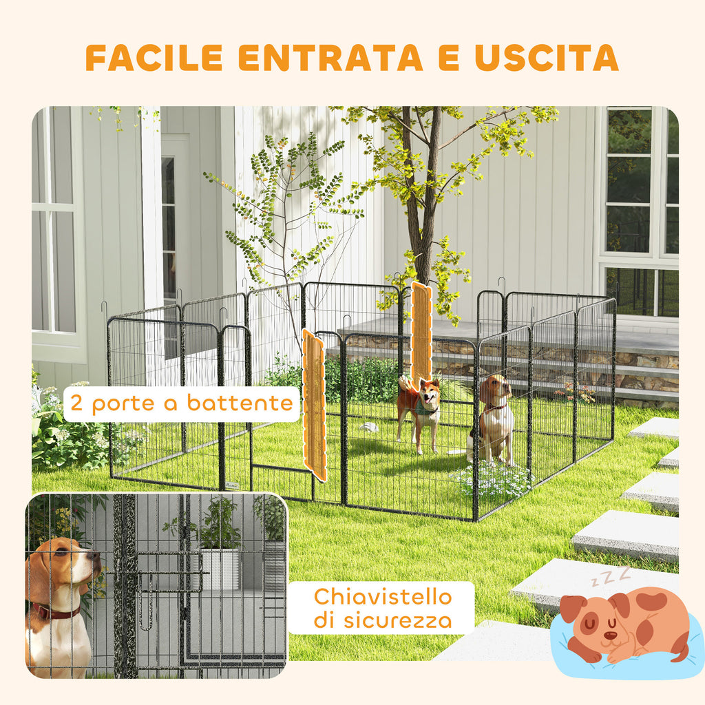PawHut 12-Panel Modular Dog Playpen, 80x100 cm, Foldable, with Steel Door and 12 Pegs, Grey