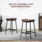Set of 2 Industrial Style Bar Stools with Footrest, Faux Leather, 48.5 x 38.5 x 68.5 cm, Black and Brown