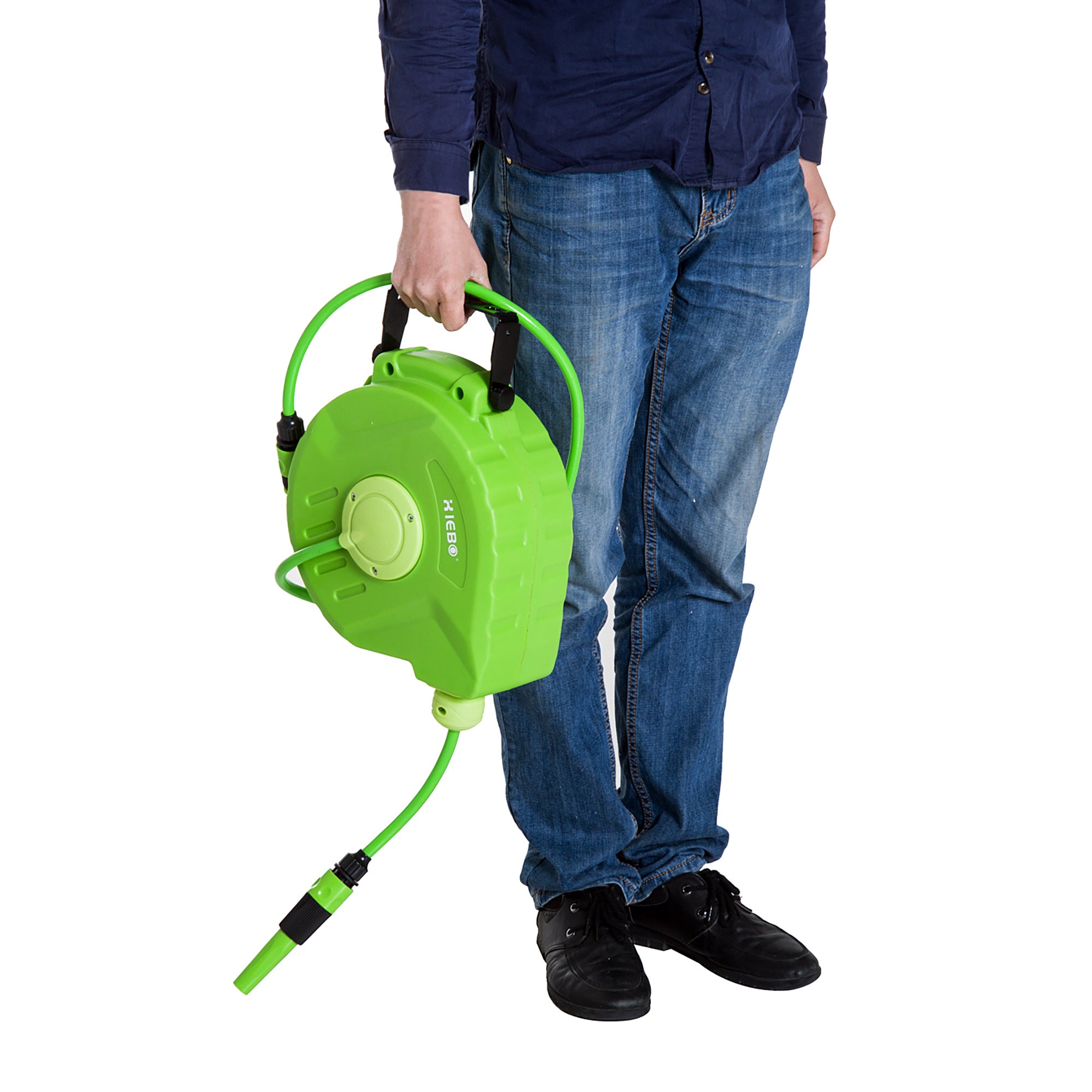 Wall Mounted Lockable Retractable Plastic Hose Reel with 180° Rotation, 35.5x11. 5x27. 5 cm, Green 4.8