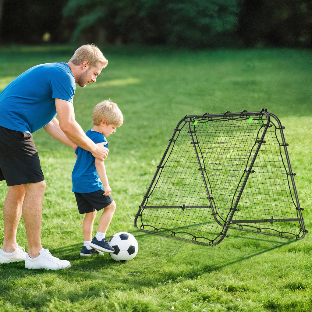 Foldable Soccer Rebounder Net with Adjustable Angle and Pegs, Made of PE and Metal, 100x95x90 cm, Black
