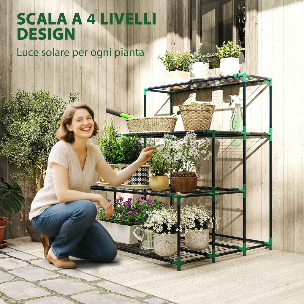 Outsunny 4-Tier Steel Plant Stand, 94x84x110cm, Dark Green