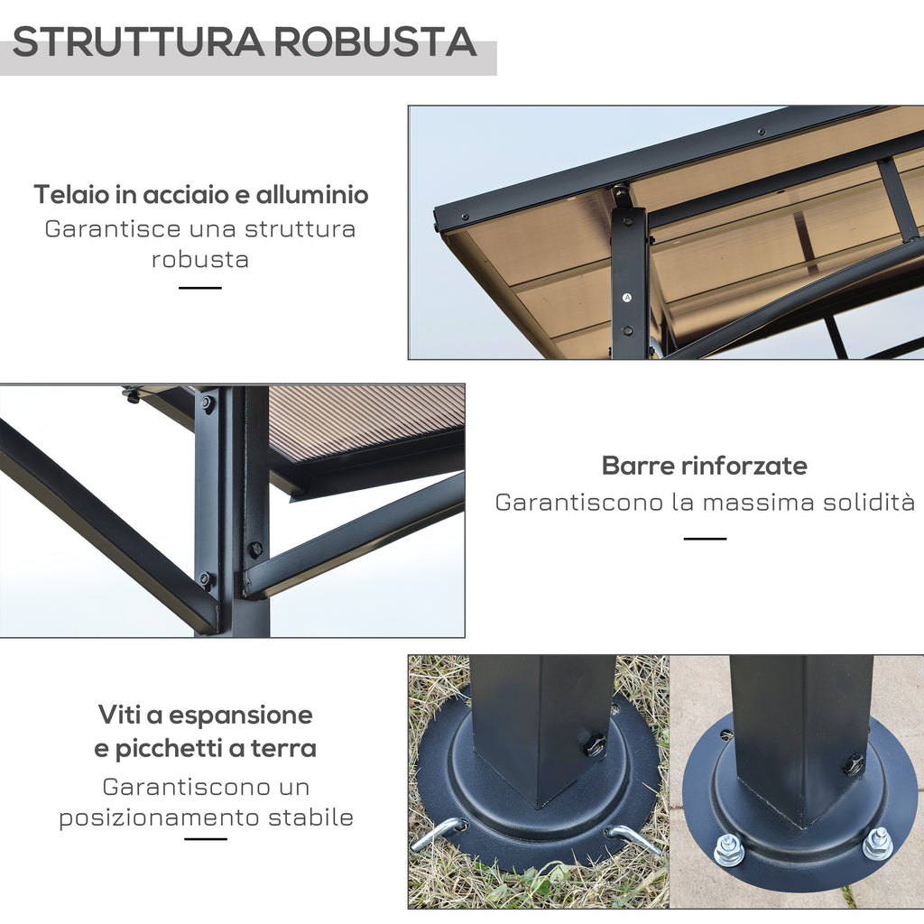 Garden Gazebo for Barbecue BBQ with PC Roof and Side Shelves, 246x149x230cm, Black
