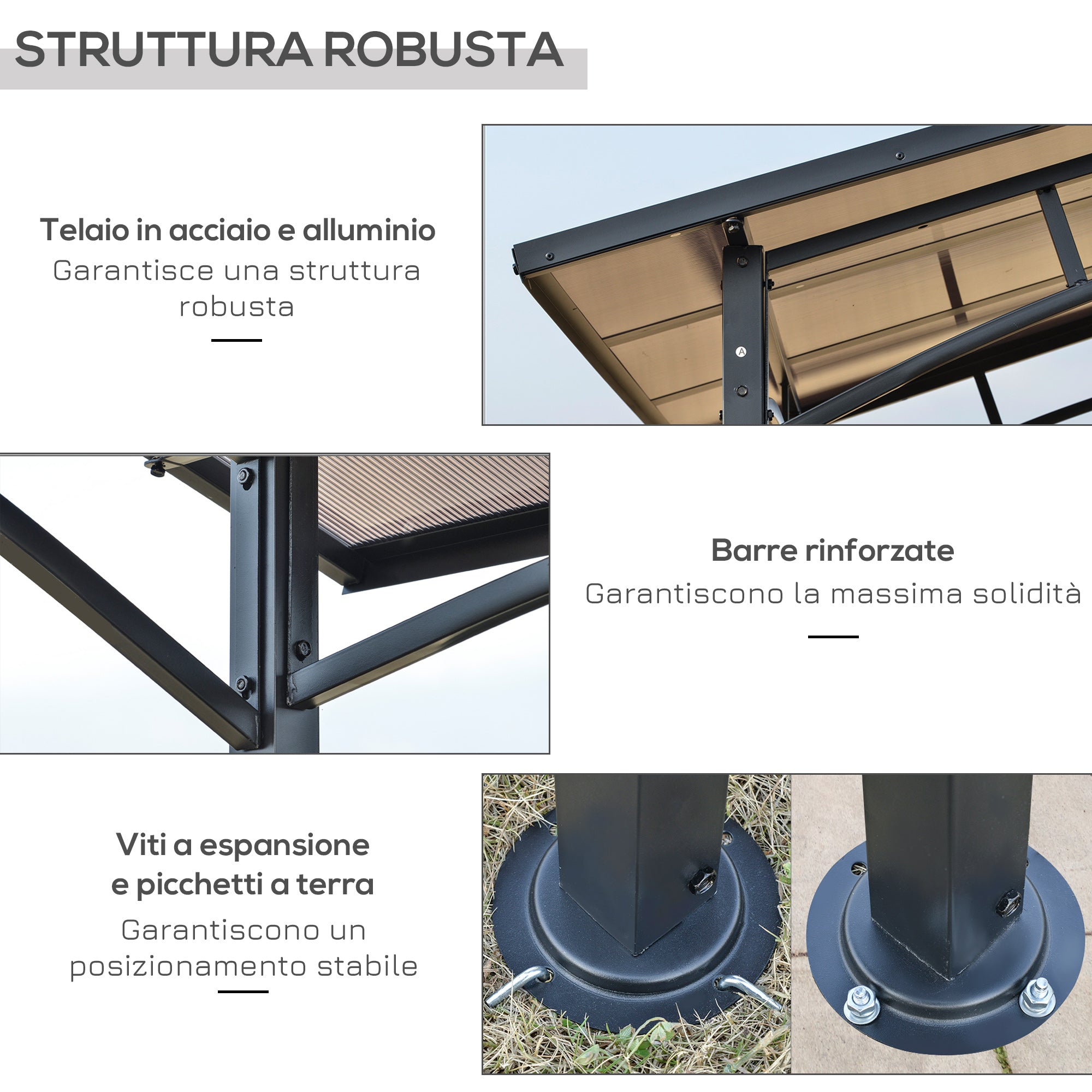 Garden Gazebo for Barbecue BBQ with PC Roof and Side Shelves, 246x149x230cm, Black