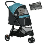 3-Wheel Folding Small Dog Stroller with Rain Cover and Basket, Dark Green